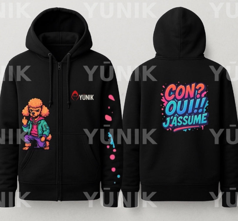 Sweat zippé YŪNIK® – Caniche Rebelle